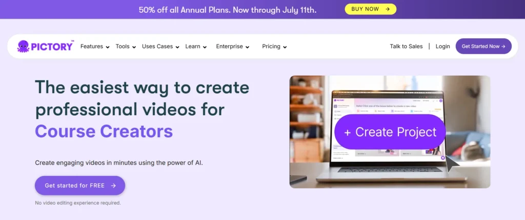 Ücretsiz AI Video Oluşturma Platformları 3 Pictory.AI